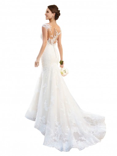 Bianco Stile sirena Illusione Pizzo Abiti da sposa Online