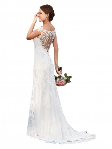 Bianco Tubino Barca Illusione Pizzo Abiti da sposa Online