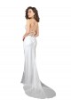 Bianco Tubino Cappuccio Sweep treno Raso Setoso Semplice Spiaggia Abiti da sposa Online