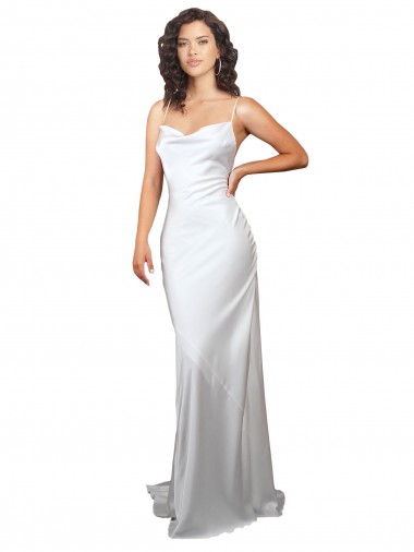 Bianco Tubino Cappuccio Sweep treno Raso Setoso Semplice Spiaggia Abiti da sposa Online