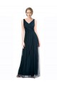 Blu 7 Linea A Scollatura a V Tulle Lunga Abiti da damigella donore Online