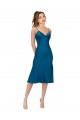 Blu Pavone Linea A Scollatura a V Midi Raso Setoso Corto Abiti da damigella donore / Abiti da ballo / Abiti da cocktail Online