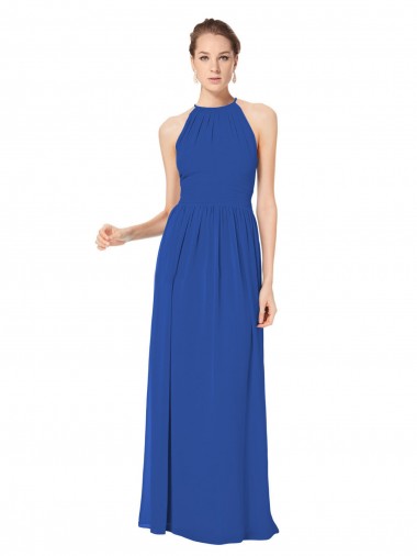 Blu Reale Linea A Capestro Chiffona Lunga Abiti da damigella donore Online