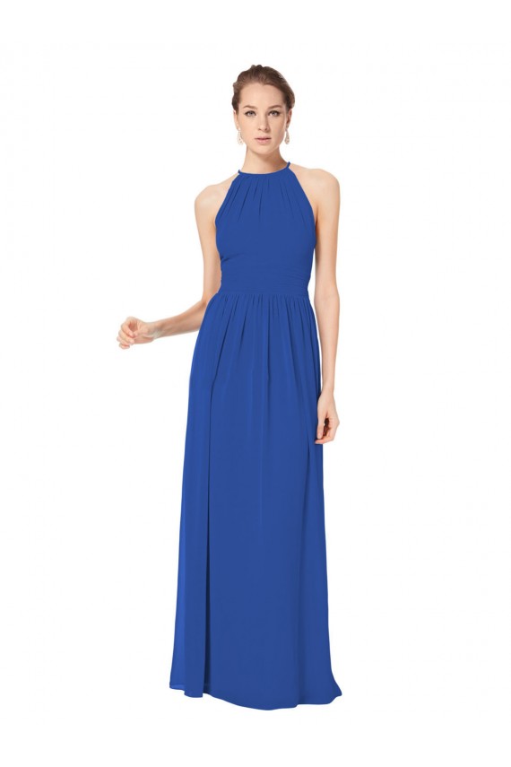 Blu Reale Linea A Capestro Chiffona Lunga Abiti da damigella donore Online