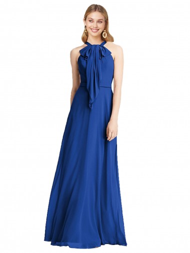 Blu Reale Linea A Capestro Chiffona Lunga Abiti da damigella donore Online