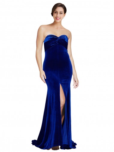 Blu Reale Stile sirena Innamorato Sweep treno Velluto Elastico Lunga Formali Abiti da damigella donore / Abiti da sera / Abiti da ballo Online