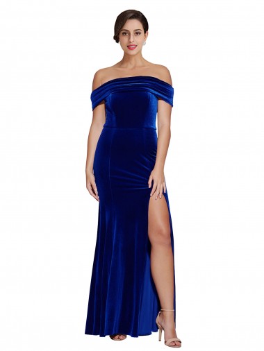 Blu Reale Stile sirena Velluto Elastico Lunga Formali Abiti da damigella donore / Abiti da sera / Abiti da ballo Online