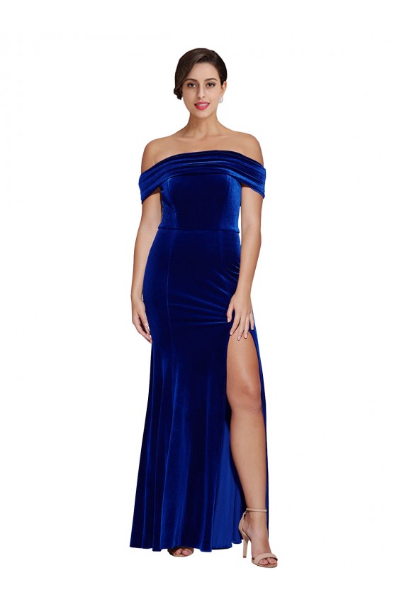 Blu Reale Stile sirena Velluto Elastico Lunga Formali Abiti da damigella donore / Abiti da sera / Abiti da ballo Online