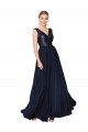 Blu marino scuro Linea A Alto Collo Chiffona Paillettes Lunga Abiti da damigella donore / Abiti da ballo Online