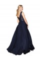 Blu marino scuro Linea A Alto Collo Chiffona Paillettes Lunga Abiti da damigella donore / Abiti da ballo Online