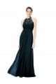 Blu marino scuro Linea A Capestro Illusione Chiffona Pizzo Lunga Abiti da damigella donore Online