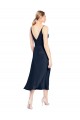 Blu marino scuro Linea A Scollatura a V Midi Raso Elastico Corto Abiti da damigella donore / Abiti da sera / Abiti da cocktail Online
