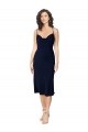 Blu marino scuro Linea A Sottili Cappuccio Midi Raso Setoso Corto Abiti da damigella donore / Abiti da sera / Abiti da cocktail Online