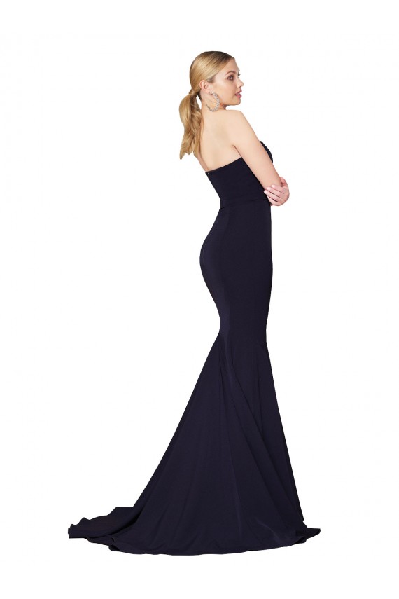 Blu marino scuro Stile sirena Innamorato Alto Collo Sweep treno Crespo Elastico Lunga Formali Abiti da damigella donore / Abiti da sera / Abiti da ballo Online