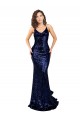 Blu marino scuro Stile sirena Scollatura a V Paillettes Lunga Formali Abiti da damigella donore / Abiti da sera / Abiti da ballo Online
