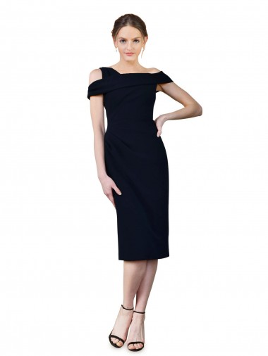 Blu marino scuro Stile sirena cocktail Crespo Elastico Corto Abiti da damigella donore / Abiti da sera / Abiti da cocktail Online