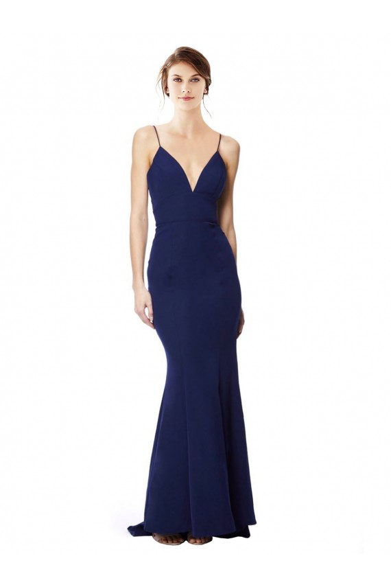 Blu navy Stile sirena Sottili Alto Collo Crespo Elastico Lunga Formali Abiti da damigella donore / Abiti da sera / Abiti da ballo Online