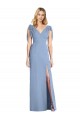 Blu polveroso Stile sirena Scollatura a V Chiffona Lunga Abiti da damigella donore Online