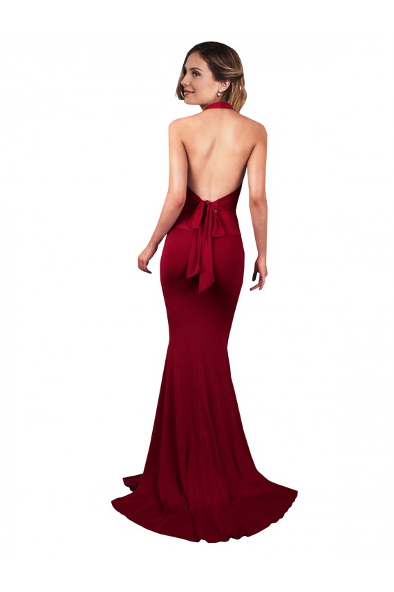 Borgogna Stile sirena Capestro Scollatura a V Spandex Lunga Formali Abiti da damigella donore / Abiti da sera / Abiti da ballo Online