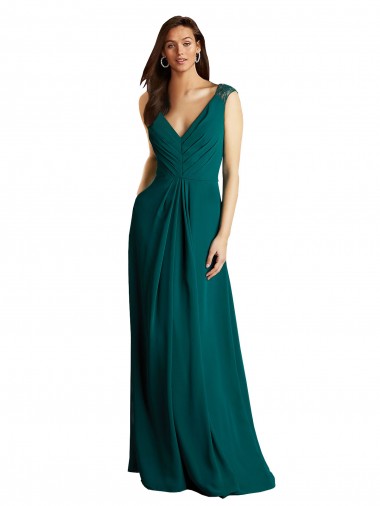Cacciatore verde Linea A Scollatura a V Chiffona Pizzo Lunga Abiti da damigella donore Online
