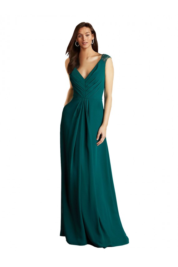 Cacciatore verde Linea A Scollatura a V Chiffona Pizzo Lunga Abiti da damigella donore Online
