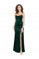 Cacciatore verde Linea A Scoop Raso Elastico Lunga Formali Abiti da damigella donore / Abiti da sera / Abiti da ballo Online