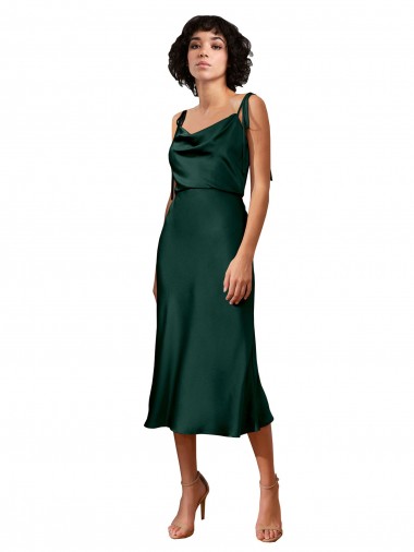 Cacciatore verde Tubino Cappuccio Midi Raso Elastico Corto Abiti da damigella donore / Abiti da sera / Abiti da cocktail Online