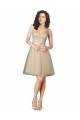 Champagne Linea A Scollatura a V Al ginocchio Tulle Pizzo Corto Abiti da damigella donore Online