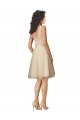 Champagne Linea A Scollatura a V Al ginocchio Tulle Pizzo Corto Abiti da damigella donore Online