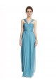 Cielo blu Linea A Sottili Capestro Scollatura a V Tulle Lunga Abiti da damigella donore Online