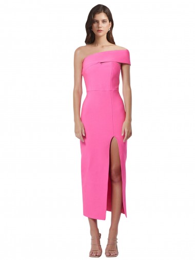 Fucsia Tubino Una spalla Midi Crespo Elastico Lunga Formali Abiti da damigella donore / Abiti da sera / Abiti da cocktail Online