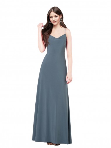 Grigio ardesia Linea A Scollatura a V Spandex Lunga Abiti da damigella donore / Abiti da ballo Online