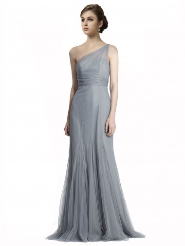 Grigio ardesia Stile sirena Una spalla Tulle Lunga Abiti da damigella donore Online