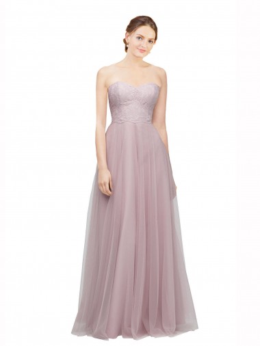 Light Lilac Linea A Innamorato Tulle Pizzo Lunga Abiti da damigella donore Online
