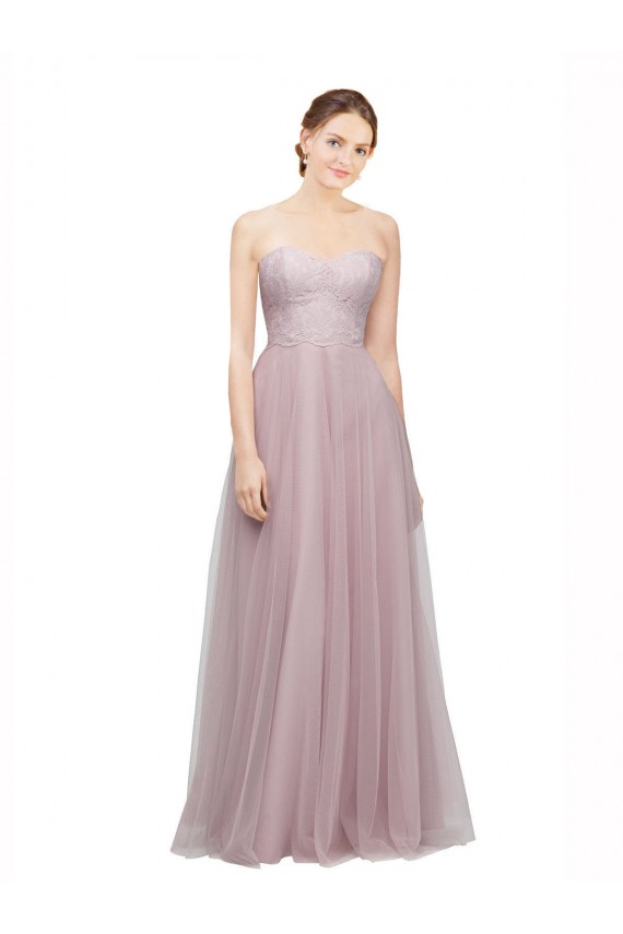 Light Lilac Linea A Innamorato Tulle Pizzo Lunga Abiti da damigella donore Online
