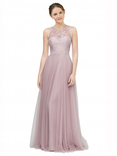 Light Lilac Linea A Innamorato Tulle Pizzo Lunga Abiti da damigella donore Online