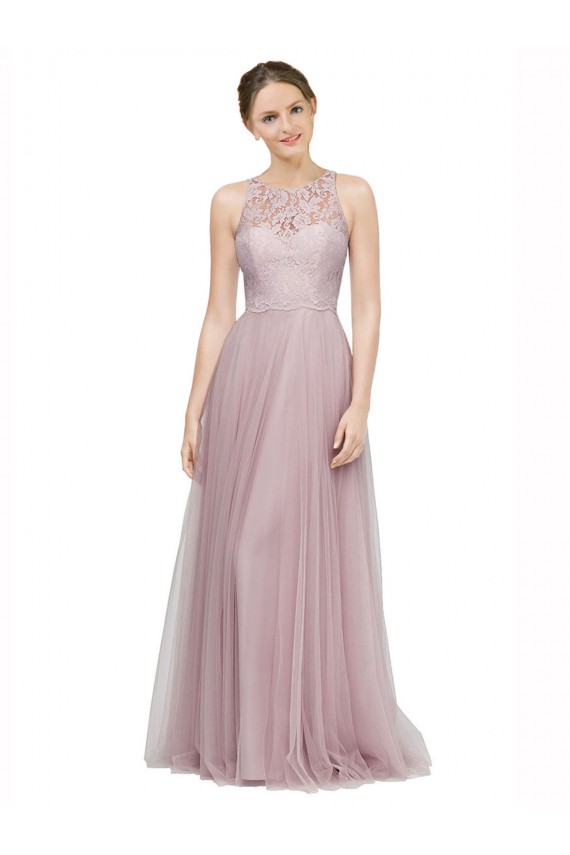 Light Lilac Linea A Innamorato Tulle Pizzo Lunga Abiti da damigella donore Online
