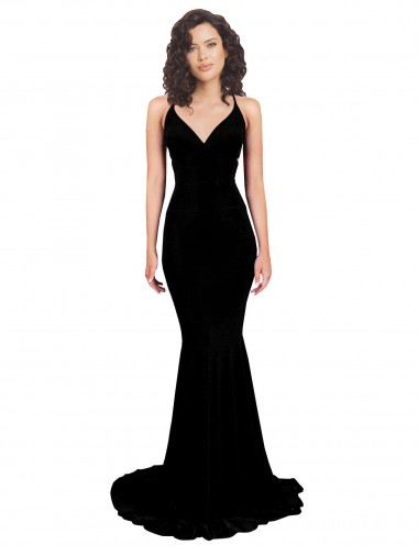 Nero Stile sirena Scollatura a V Spandex Lunga Formali Abiti da damigella donore / Abiti da sera / Abiti da ballo Online