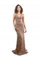 Oro rosa Stile sirena Alto Collo Crespo Elastico Paillettes Tulle Lunga Formali Abiti da damigella donore / Abiti da sera / Abiti da ballo Online