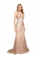 Oro rosa Stile sirena Scollatura a V Paillettes Paillettes Scintillanti Lunga Formali Abiti da damigella donore / Abiti da sera / Abiti da ballo Online