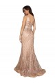 Oro rosa Stile sirena Scollatura a V Paillettes Paillettes Scintillanti Lunga Formali Abiti da damigella donore / Abiti da sera / Abiti da ballo Online