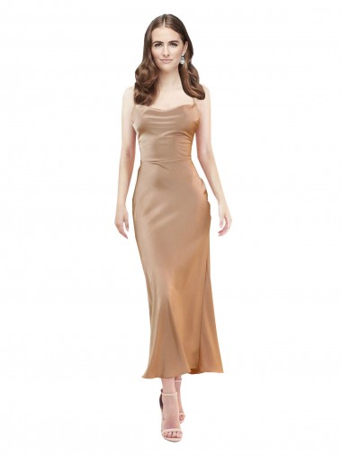 Oro rosa Tubino Cappuccio Midi Raso Setoso Corto Abiti da damigella donore / Abiti da sera / Abiti da cocktail Online