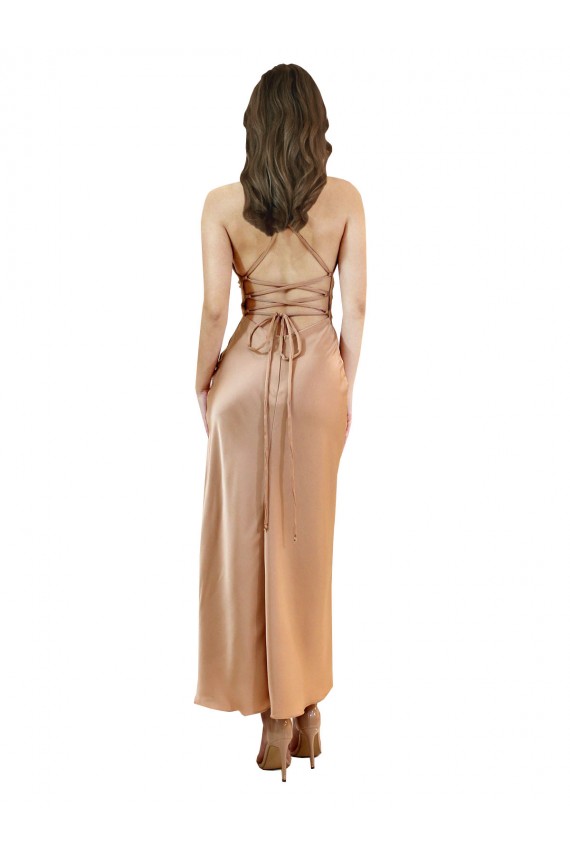 Oro rosa Tubino Cappuccio Midi Raso Setoso Corto Abiti da damigella donore / Abiti da sera / Abiti da cocktail Online