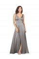 Pearl Grey Linea A Scollatura a V Raso Setoso Lunga Formali Abiti da damigella donore / Abiti da sera / Abiti da ballo Online