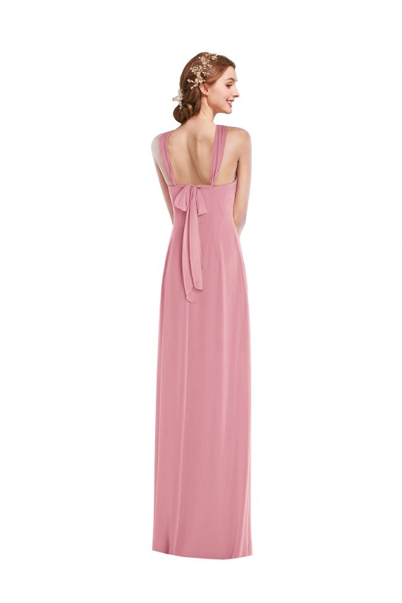 Pelle rosa Linea A Capestro Chiffona Lunga Abiti da damigella donore Online