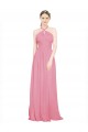 Pelle rosa Linea A Capestro Scollatura a V Chiffona Lunga Abiti da damigella donore Online