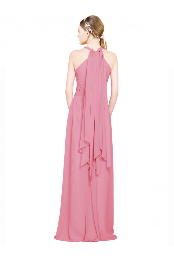 Pelle rosa Linea A Capestro Scollatura a V Chiffona Lunga Abiti da damigella donore Online