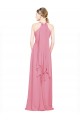 Pelle rosa Linea A Capestro Scollatura a V Chiffona Lunga Abiti da damigella donore Online