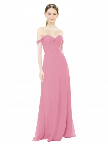 Pelle rosa Linea A Chiffona Lunga Abiti da damigella donore Online