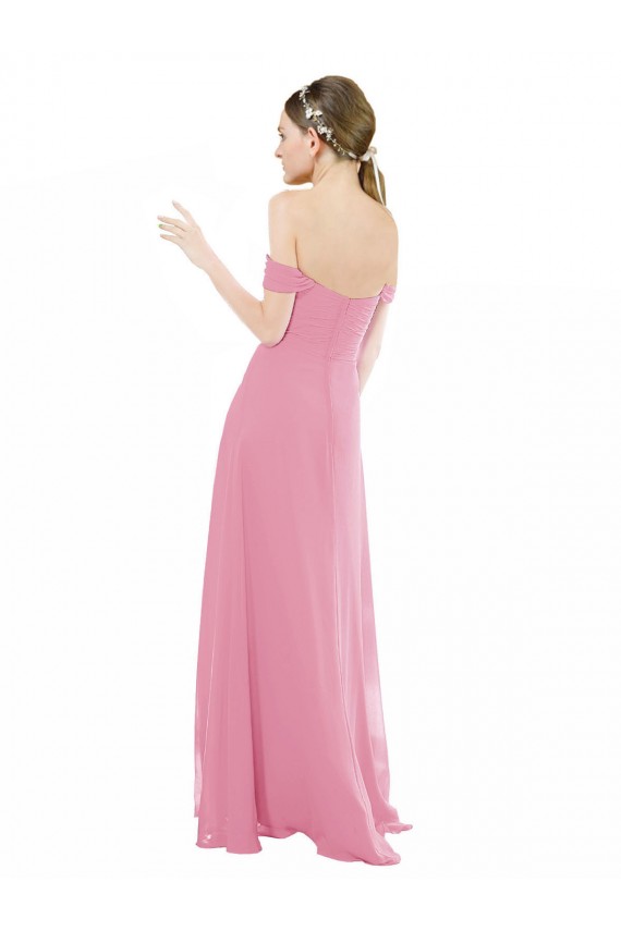 Pelle rosa Linea A Chiffona Lunga Abiti da damigella donore Online